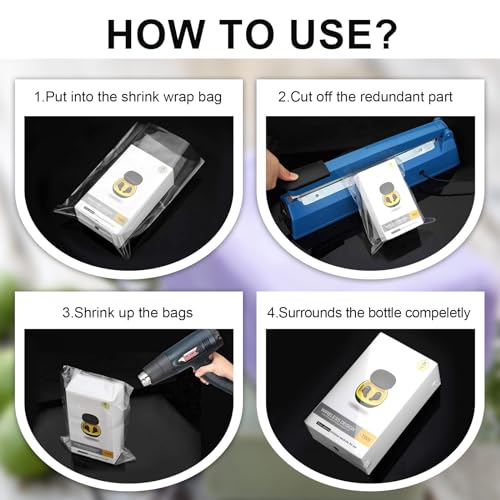 Image of Custom POF Heat Shrink Wrap Bags 100 Gauge, Personalized Clear Polyolefin Bags for Bath Bomb Bags, Soaps, Bottles, DIY Handmade Crafts, Gift Wrap Dustproof Packaging