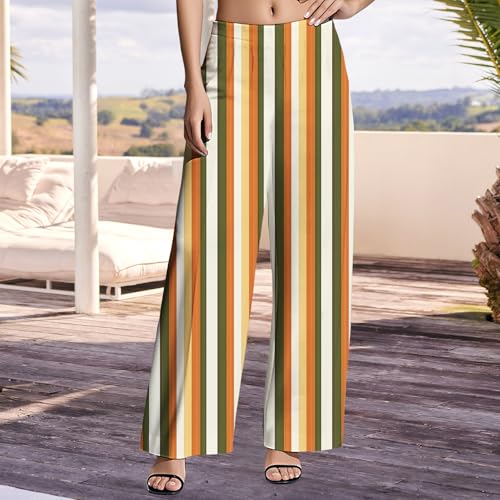 Striped Pants for Women 2025 Fall Casual Wide Leg Trousers Elastic High Waisted Lounge Pants Baggy Vacation Outfits2