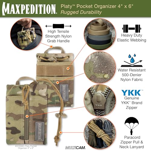 Image of MAXPEDITION Platy Pocket Organizer, Durable EDC Tool Pouch for Men, Neck Wallet with Paracord Lanyard, Holds Flashlight, Multitool, Pen, Notebook