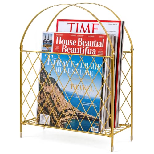 Medcph Gold Metal Magazine Holder, Magazine Rack & Storage Basket Organizer - image 1