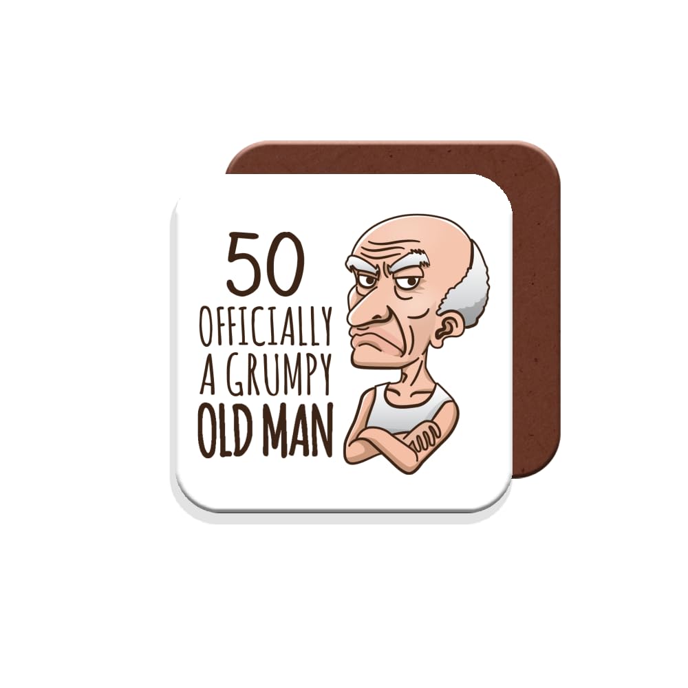 50th Birthday Gift - Coaster - Grumpy Old Man - Giftset - Made by MUGGZ in The UK