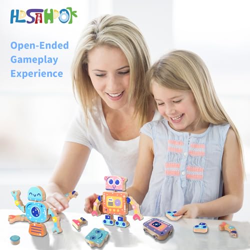 Hdsahdok Wooden Snap Together Building Toys, STEM Blocks Toys, 28 Pcs Robot Take Apart Toys Playset, Montessori Educational Fine Motor Skill Toy, Gift for 3 4 5 6 7 8 Years Old Kids - Image 7