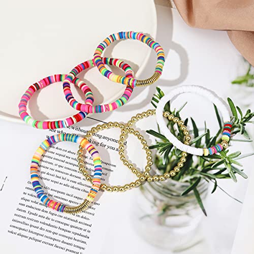 Dimishin Heishi Bracelet For Women Clay Bead Bracelet Stackable Beaded Stretch Bracelet Elastic Layered Colorful Beaded Bracelet Set (Colorful 7Pc) #TOP5