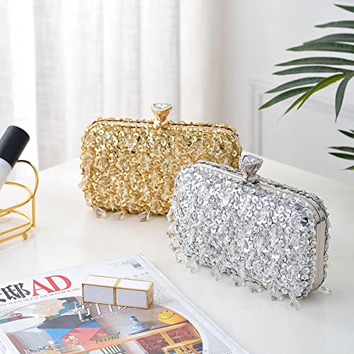 Omatta Evening Clutch Purses For Women Rhinestone Beaded Sequin Evening Handbags Party Prom Purse Fancy Crossbody Evening Bag #TOP7