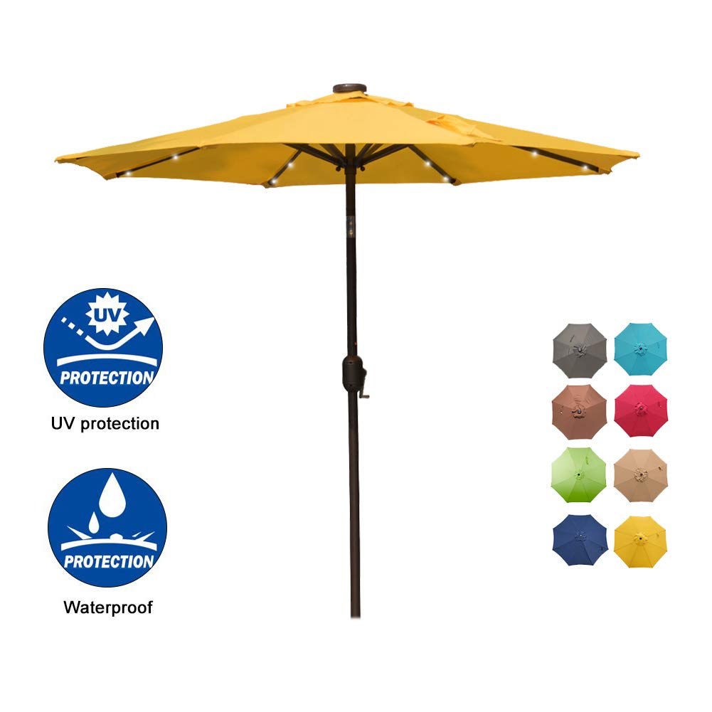 Amazon Com Sundale Outdoor 7 Ft Solar Powered 24 Led Lighted Patio Umbrella Table Market Umbrella With Crank And Push Button Tilt For Garden Deck Backyard Pool 8 Steel Ribs Polyester Canopy