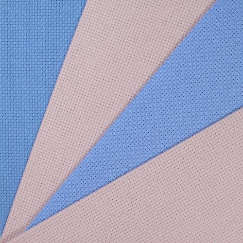 Image of KCS 4 pc of 12 inch x 18 inch(30cmx45cm) 14CT Counted Cotton Aida Cloth Cross Stitch Fabric (Light Blue+Pink)