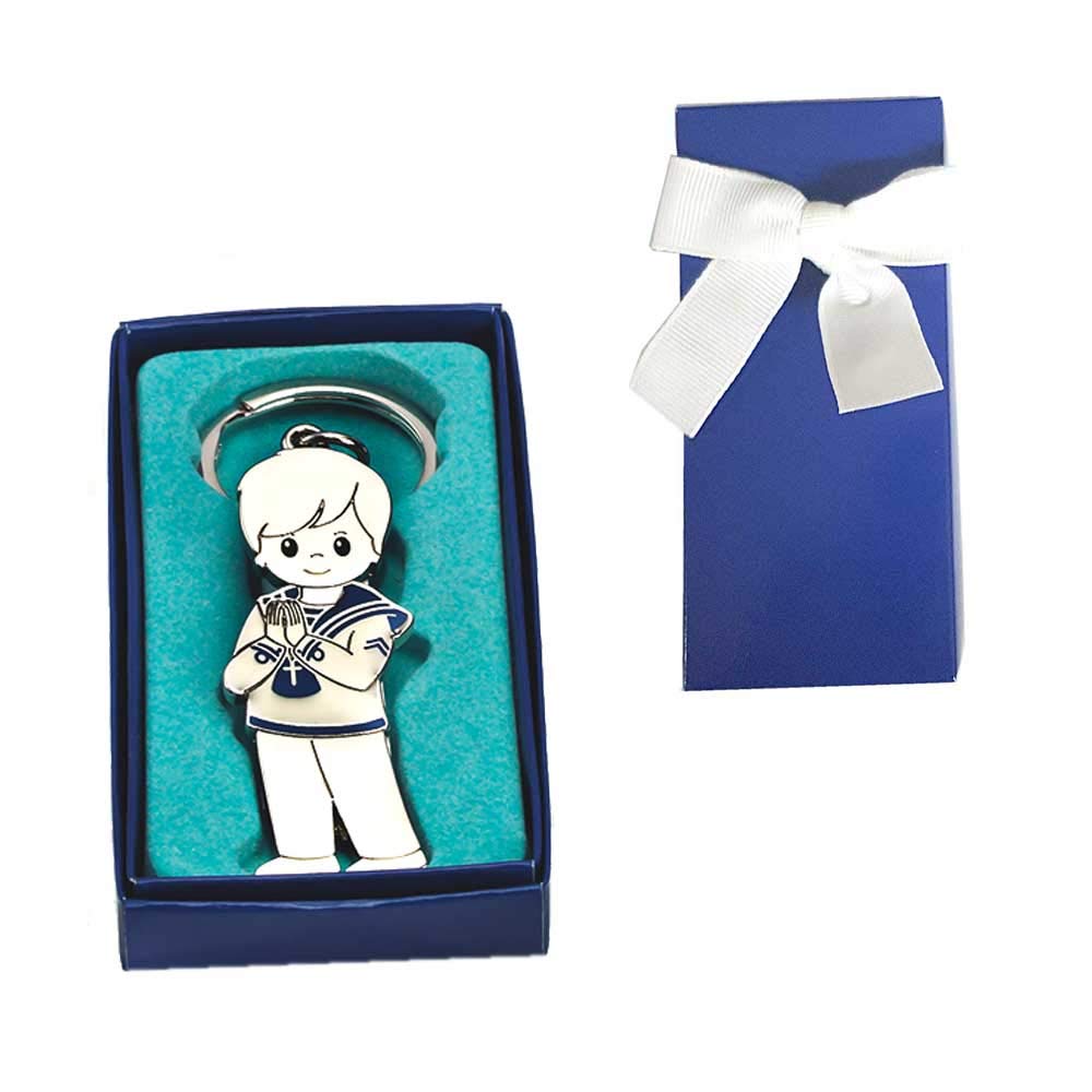Souvenir de communion. Porte-clés en métal pour enfant marin, gravure du nom et de la date de l'événement. Lot de 24
