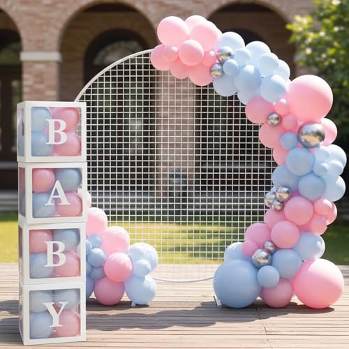 Image of RUBFAC Pink and Blue Balloons 129pcs Different Sizes Pack of 18 12 10 5 Inch, Latex Gender Reveal Balloon Garland Arch Kit for Birthday Party Wedding Anniversary Baby Shower Decoration