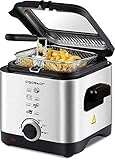 Aigostar Fritteuse, Mini Fritteuse, Temperaturkontrolle und Sichtfenster,Easy Clean, Edelstahl-Korb, 1,5 Liter groß,1000W