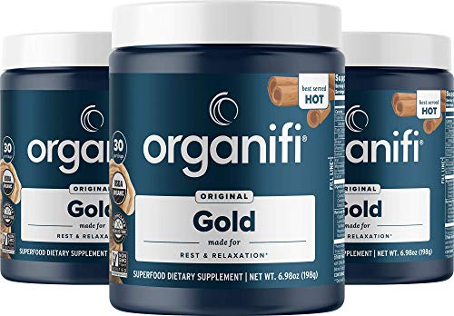 Organifi: Gold - Superfood Supplement Powder- 90 Servings (3 Pack) - Stress Support, Better Rest, Relaxation and Promotes Restful Sleep - Turmeric and Reishi Infused