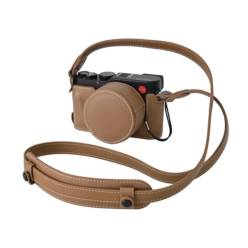 BMAOLLONGB D-Lux 8 Case, Handmade PU Leather Half Camera Case Bag Cover Bottom Opening Version for Leica D-Lux 8 D-Lux8 With Neck Strap Lens Cover (