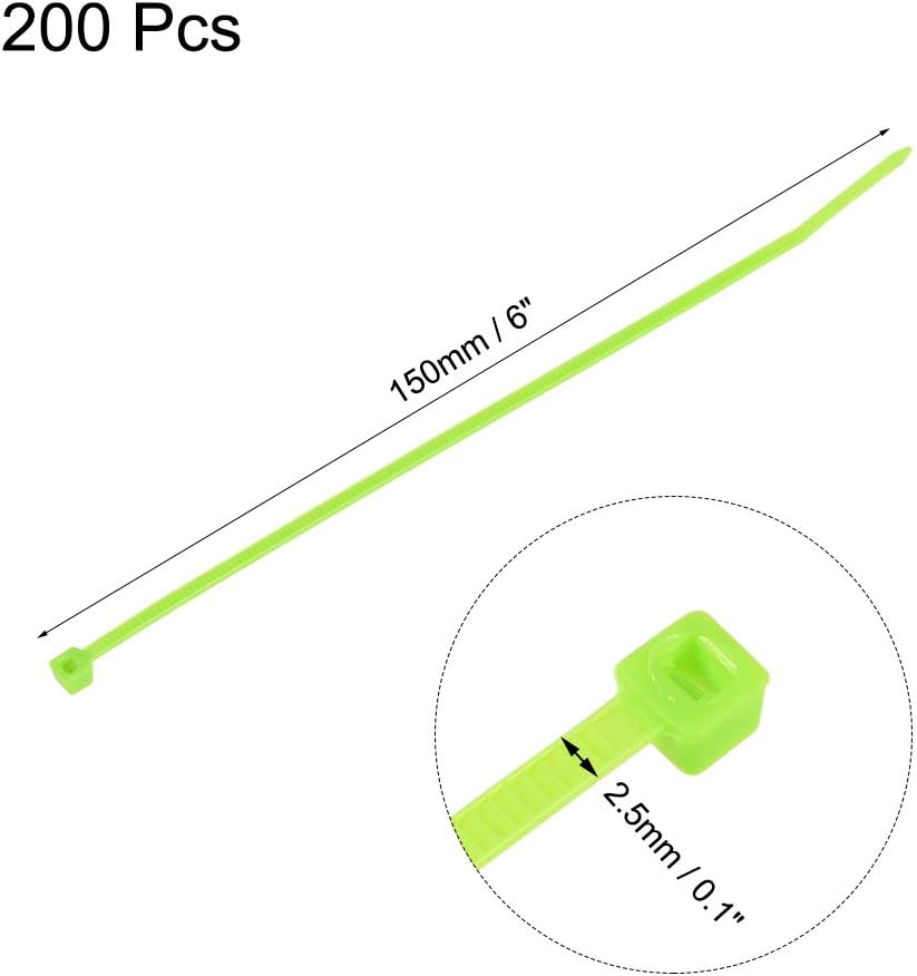 uxcell Nylon Cable Zip Ties 150mmx2.5mm Tie Wraps Fluorescent Green 200pcs