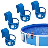 Poolside Cup Holder for Above Ground Pools, Pool Drink Holders for Party ONLY FITS 2 Inch or Less Round Top Bar (Blue Round - 4 Pack)