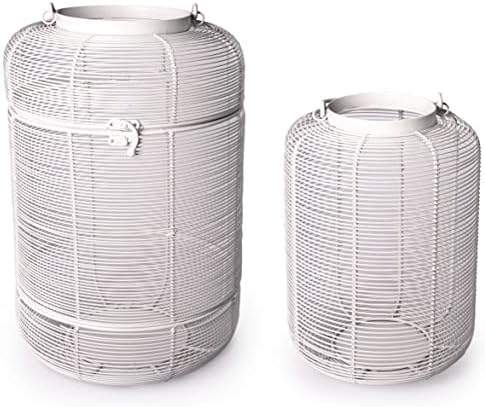 Interior Innovations Decorative Indoor/Outdoor 2 Lantern Set for Flowers or Candles, White Round Design