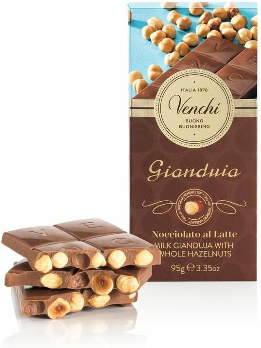 Milk Gianduia Chocolate Bar, 3.52 oz - Creamy and Crunchy Milk Chocolate- Made with Whole Piedmont Hazelnuts- Naturally Gluten Free