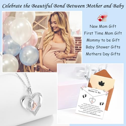 Mom To Be Gift - Pregnancy Gifts for Expecting Moms, Silver Heart Feet Necklace for Women - New Mother Maternity Present, Mothers Day, Christmas Jewellery Idea3
