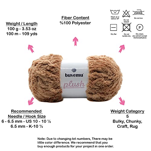 Buvemu Plush Faux Fur Bulky Yarn, Super Soft Fluffy Fuzzy For Knitting Crocheting Crafting, 100 Gram (3.53 Ounces) 109 Yards (100 Meters) (Camel) #TOP3