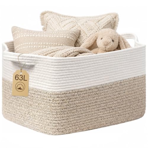 Image of SUPERFA Large Cotton Rope Storage Basket with Handles, 55 x 38 x 30 cm