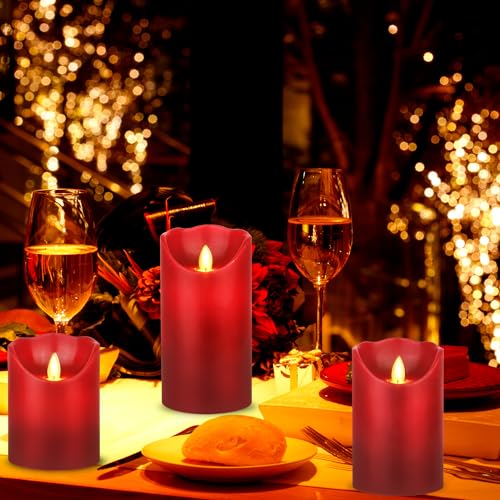 Vinkor Flameless Candles Flickering Candles Decorative Battery Flameless Candle Classic Real Wax Pillar with Dancing LED Flame & 10-Key Remote Control 2/4/6/8 Hours Timers (Burgundy) - Thumbnail 4