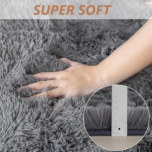 Fluffy Shaggy Rugs Living Room, Large Anti Slip Carpet - Grey Area Rugs For Bedroom Modern Ultra Soft Runner Rug Thick Pile Carpet For Nursery, Office, Lounge Home Decor (Grey, 80 X 150 Cm) - 4