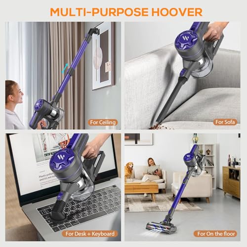 Cordless Vacuum Cleaner, Stick Vacuum with 2200mAh Powerful Lithium Batterie, Up to 30 Mins Runtime, 4 in 1 Lightweight Vacuum Cleaner for Home Hardwood Floors(Light Purple)