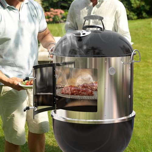 Onlyfire BRK-6115 Edelstahl Räucherkammer Mittelkochsystem für Weber 47 cm Kugel-Holzkohlegrill (Ring+Speck-Aufhänger-Rack-Kit), Verwandeln Sie Ihren Wasserkocher in Rauchiger Bergkocher