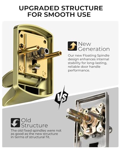 Image of Gold Front Door Handle No Lock, Heavy Duty Front Door Lock Set | Brass Exterior Door Handle No Lock for Every Deadbolt, Zinc Exterior Door Lock, Entry Handleset, Easy Install, Universal
