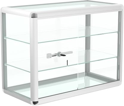 24" W x 18" H x 12" D Silvery Aluminum Tempered Glass Countertop Display Case - Durabletable Top Display Case,Clear Display Cabinet for Retail, Home & Office Use