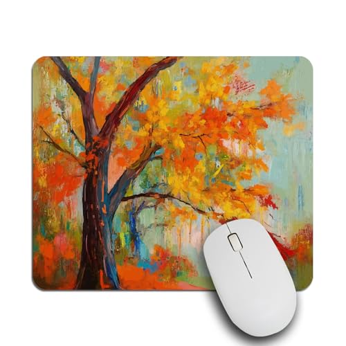 IBILIU Mouse Pad Fall Tree Oil Painting,Orange Red Art Trees Autumn Rectangle Mousepad Non-Slip Rubber Base Computer Mouse Pad for Laptop, Office, Home - 9.5 X 7.9 Inch