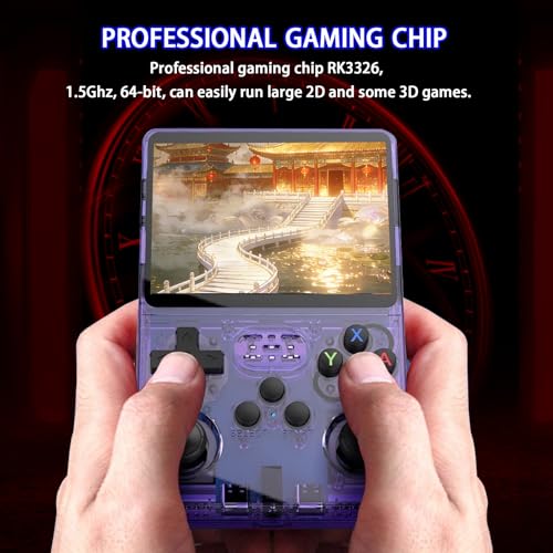 Handheld Game Console, 128GB 30000+ Games, Mini Portable, Built in 20 Emulators, 3.5 Inch IPS Screen, for Home Entertainment, Travel, Leisure, Office Breaks (Transparent purple)