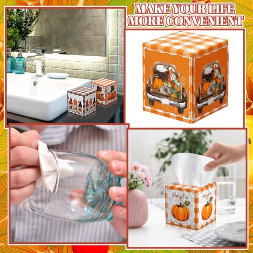 Image of Fourluoo 12 Pack Thanksgiving Plaid Facial Tissues Cube Face Boxes 600 Sheets 3 Ply Small Square Tissues Bulk for Car Bedroom Supplies