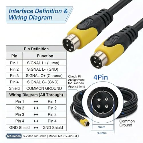 Image of MX 4-Pin Mini DIN S-Video Cable - 1.5m (4.9 ft) Male-to-Male, Gold-Plated Connector for Home Theater, DVD, TV, VCR, DVR, and PVR Systems
