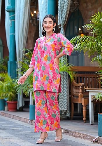 Greciilooks Womens Casual Cotton Blend Solid Regular Fit Co-Ord Set (Peach, Small)