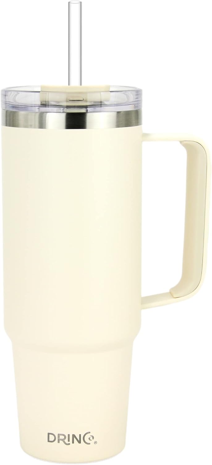 Drinco 40oz 30 oz Tumbler with Handle, Straw Lid, Insulated Stainless Steel Travel Mug Water Bottle Ice Coffee Cup For Cold and Hot, BigSur (30oz Oatmilk) - Image 2