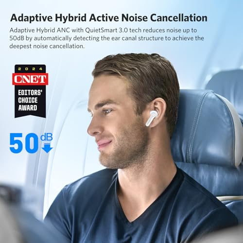 Image of EarFun Air Pro 4 Hybrid Adaptive Noise Canceling Wireless Earbuds Bluetooth,2024 VGP Award,Qualcomm Snapdragon Sound, aptX Lossless, 6 Mics AI CVC Call, LDAC Hi-Res Audio,52H Playtime,Glossy White