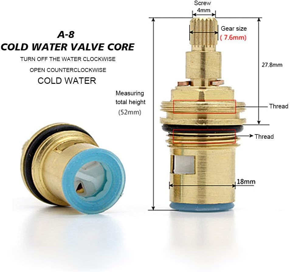 2Pcs Replacement Brass Ceramic Disc Tap Valve Insert Gland Cartridge 1/4 Turn 20 Spline, for Kitchen Bathroom Tap Valve,Solid Brass Ceramic - Image 3