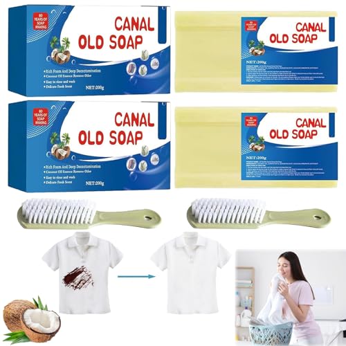 Canal Old Soap with Brush, Underwear Cleaning Soap Bar, All Purpose Stain Cleaner for Clothes, Shoes, Underwear(2PCS)