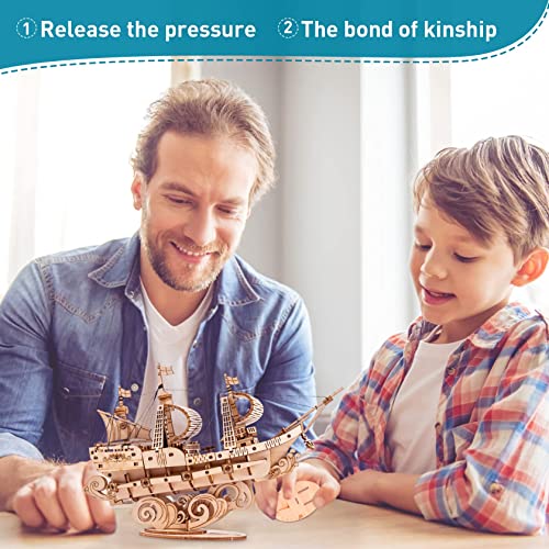 Robotime 3D Wooden Puzzle for Kids and Adults Boat Building Kits Craft Brain Teaser DIY Kits for Children 8 Years Old and Up (Sailing Ship) - Image 5
