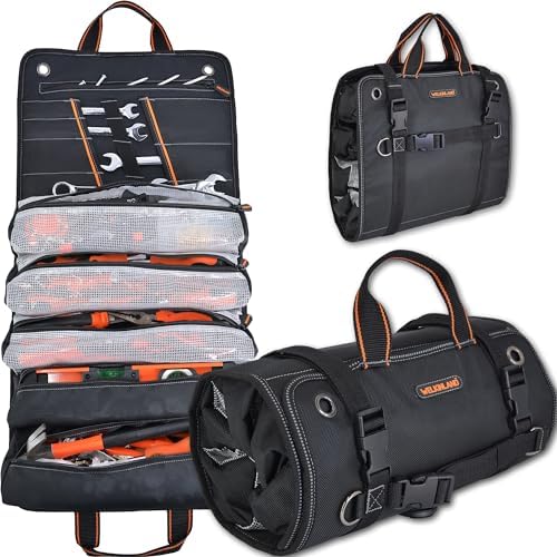 WELKINLAND Men's Tool Roll Organizer, Roll-Up Bag for Mechanics, Electricians & Motorcyclists