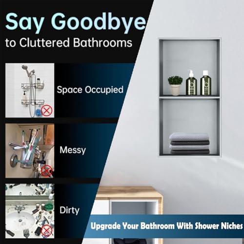 Niche de douche encastrée gain de place étagère murale inox 2 tablettes