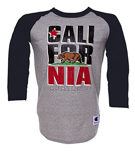 Gravity Trading Men's California Republic Bear Half-Sleeve Baseball Shirt - Navy/Grey - X-Large