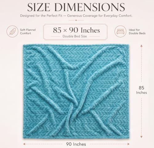 Image of SANMARINO Premium 300 GSM Double Bed Flannel Blanket | Ultra Soft Leaf Emboss Plush Blanket | All Season Lightweight & Cozy | AC Blanket for Bed, Sofa, Couch, Travel & Camping | 220x230 cm,Aqua