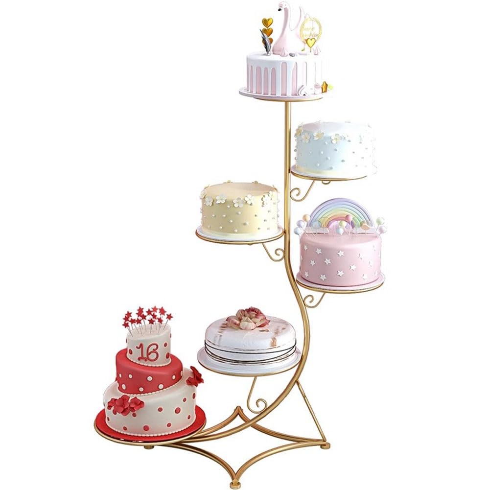 exproyzk Soporte de Metal para Tartas Soporte para Tartas de Boda con bandejas de Malla, Soporte de exhibición de postres y Cupcakes de Varias Capas, con Enredadera de Flores(Gold,6-Tier)