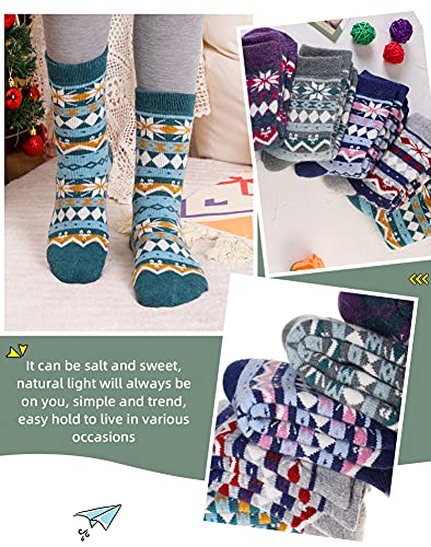 Image of Velice Wool Socks for Women Merino Wool Boot Hiking Thick Thermal Warm Winter Crew Cushion Cozy Work Socks 5 Pairs
