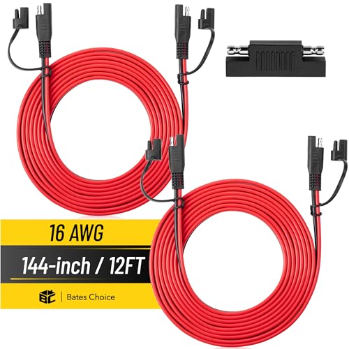 Bates- SAE to SAE Extension Cable 12 FT 2 Pack 16 AWG SAE 2-Pin Quick Connect Disconnect with Polarity Reverse Adapter Solar Panel Extension Cable for Battery Chargers Maintainers & Motorcycles