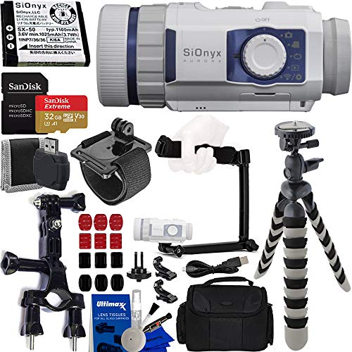 SiOnyx Aurora Sport Water-Resistant IR Night Vision Camera with Basic Action Bundle: Bundle Includes - SanDisk Extreme 32GB MicroSDXC Memory Card with Adapter, 3-Way Pipe Mount, and Much More