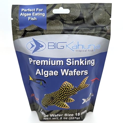 BIG KAHUNA TROPICAL FISH Large 18mm Algae Wafer - Algae Wafers for Bottom Feeders - The Best Pleco Wafers & Pleco Food Available - Algae Wafers for Snails (8 oz)