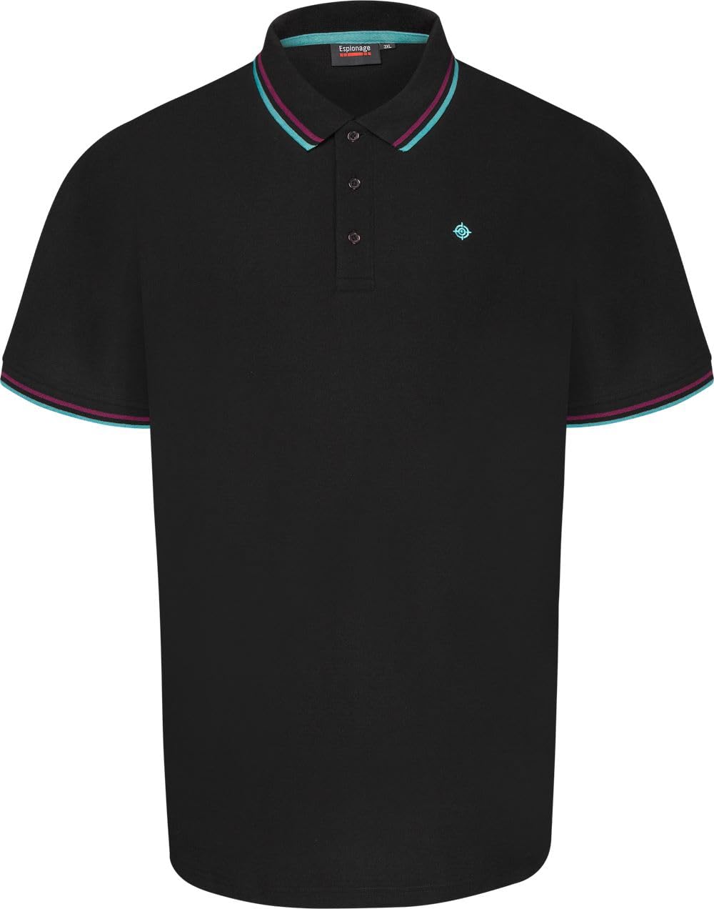 Espionage Mens Tipped Collar SS Pique Polo Shirt - Black - 5XL