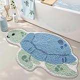 LUMI Cute Animal Bathroom Rugs, Plush Absorbent Bath Mats for Bathroom, Non-Slip Backing Washable Bath Mat, Ideal for Shower Sink Bathtub Room Decor, 20'x33', Blue Sea Turtle