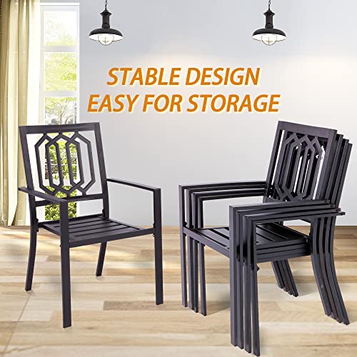 SAILARY Stackable Metal, Black Patio Outdoor Dining Chairs with Armrest Support 325lbs Set of 2, Black Hexgon - Thumbnail 4
